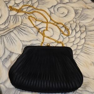 Elegant Black Pleated Clutch with Gold Chain